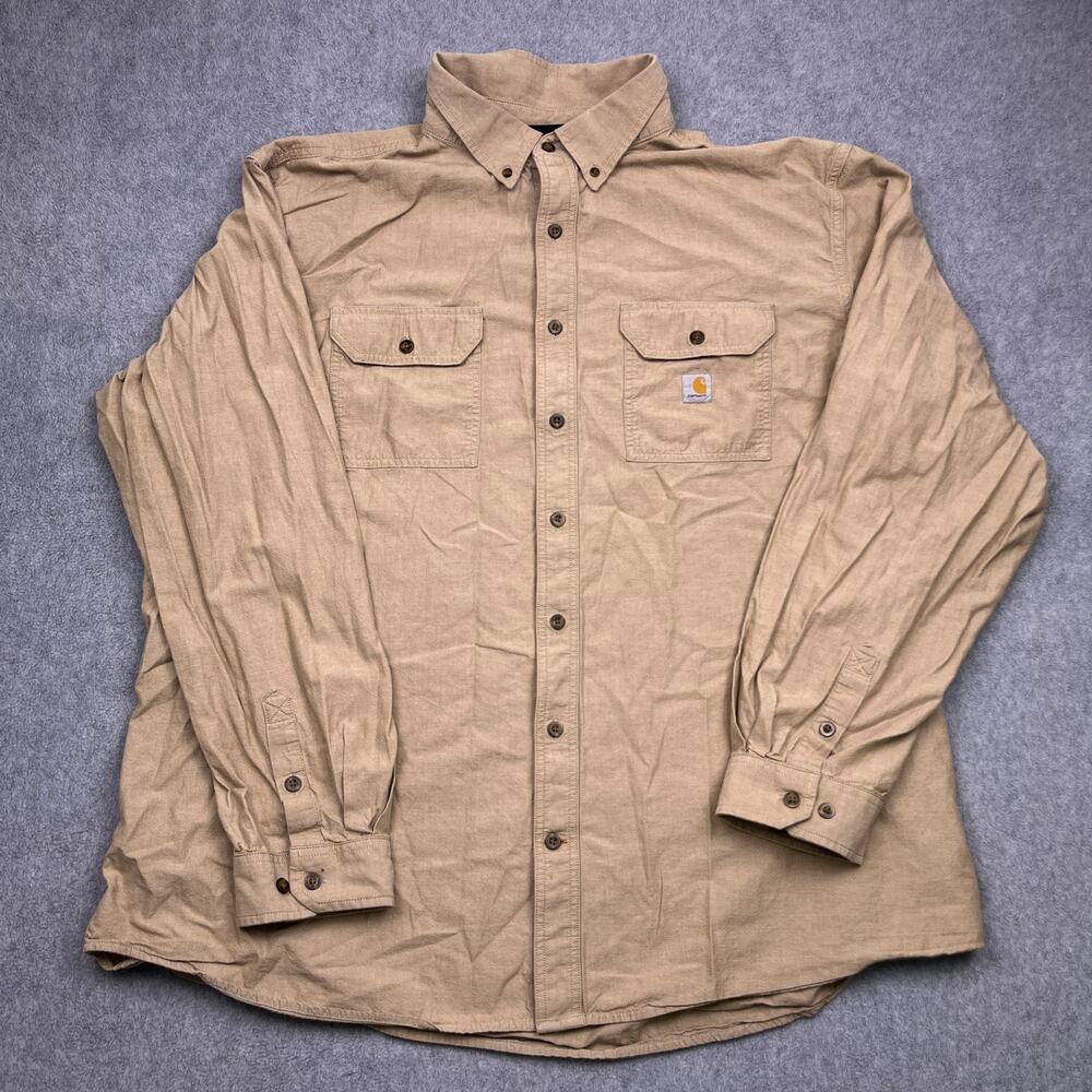 carhartt button-down shirt beige loose-fit long sleeve mens 3xlt